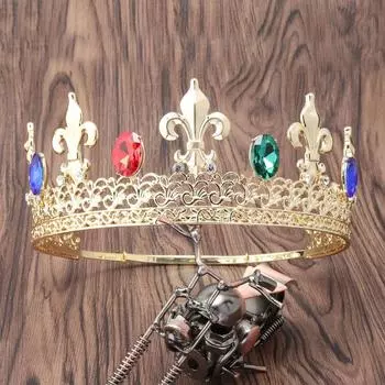 Elegant Baroque Crown Antique Bronze Princess Rhinestone Crown Dress Accessories Silver-Multicolor