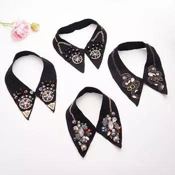 Elegant Beading Fake Collar Women Diamond Detachable Collars Woman False Shawl Shoulder Wrap Lapel False Collars Woman Tie