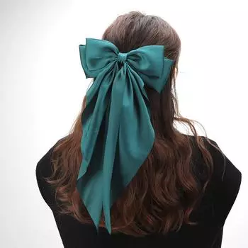 Elegant Bow Ribbon Hair Clip for Women Fashion Solid Satin Black Clip Simple Hairpin Headband with Clips Girls Hair Accessories