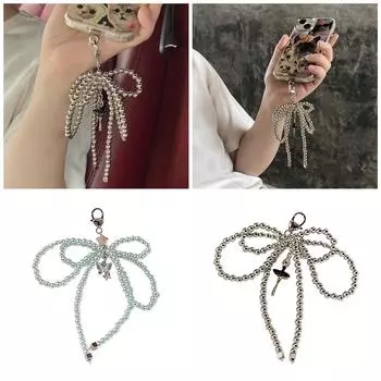 Elegant Bowknot Keychain Sweet Keyring Phone Charm Bag Pendant for Women Handbag and Phone Decoration Accessory серебряный