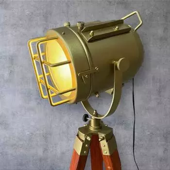 Elegant Brass Antique Tripod Searchlight Floor Lamp - Nautical Home Decor Retro Style Marine Spotlight Perfect for Corner Display