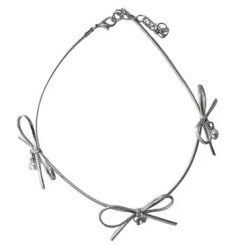 Elegant Butterfly Necklace Bowknot Pearl Pendant Neckchain Adjustable Choker Handmade Collarbone Chain Gifts for Women серебряный