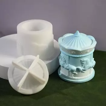 Elegant Carousel Silicone Mould 3D Candle Cup Molds Epoxy Cement Mould Home Living Room Carousel