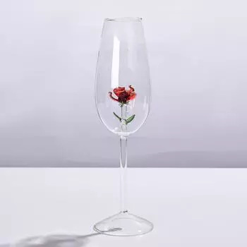 Elegant Champagne Flute Creative 3D Red Flower Build In Glasses Champagne Goblet Cup 1 Piece 301-400ml