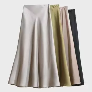 Elegant Champagne Imitation Satin A-Line Skirt for Spring & Autumn 2024 S (30-36kg)