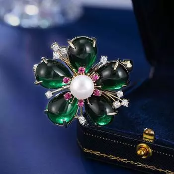 Elegant cheongsam clothing pins retro atmospheric floral clothing accessories new verdant flower pearl brooch зелёный