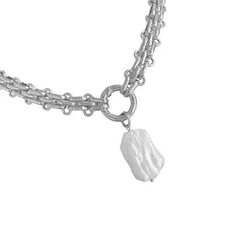 Elegant Choker Chain Necklace with Natural Freshwater Square Pearls Pendant for Trendy Women Ladies Daily Casual Use серебряный