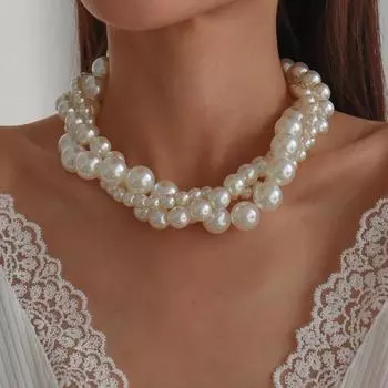 Elegant Choker Necklace, Exaggerated Pearl Geometric Personality Temperament Necklace for Women