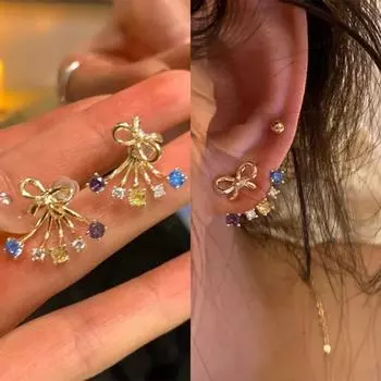 Elegant Colorful Zircon Convertible Earrings for Women - Versatile Back-Hanging Design A2014 золотой