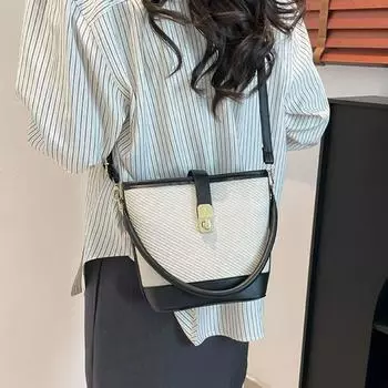 Elegant Crossbody Bucket Bag Adjustable Strap Commuting Handbag Women PU Crossbody Bag Female чёрный