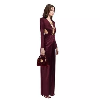 Elegant Deep V-Neck Backless Dress with Metal Accents S темно-красного