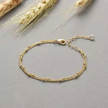 Элегантный двухслойный браслет-цепочка с бусинами и инкрустацией стразами, регулируемая удлинительная цепочка женская серебряный