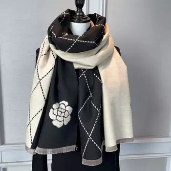 Elegant Double-Sided Floral Scarf - Soft, Warm Imitation Cashmere Shawl for Women | Windproof & Cozy for Autumn/Winter чёрный