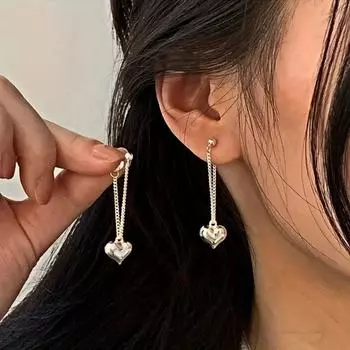 Elegant Ear Jewelry Love Heart Chain Tassel Earrings Chic Dangle Earrings Ear Accessories 1 pair