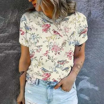 Элегантная модная новая повседневная футболка с круглым вырезом, высококачественная винтажная футболка с 3D-принтом, летняя дышащая свободная женская футболка S