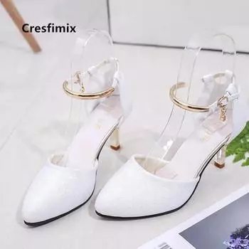 elegant fashion sweet white pu leather stiletto heel shoes for office career women casual street comfort spring summer pump ba38 35