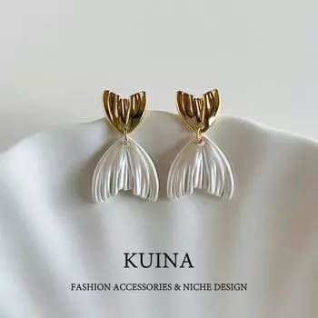 Elegant Fishtail Earrings Female French Entry Lux Fancy Elegant Sterling Silver Earring/Pin New Arrival Unique and Beautiful Ear Rings Image color