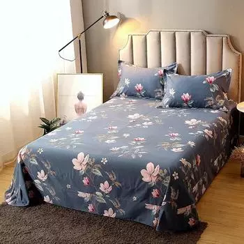 Elegant Floral Bed Sheet Set 3Pcs Botanical Pink Flower Print 100% Cotton Bed Sheets Soft and Breathable Queen Size Bedding Set 160x230cm 3Pcs