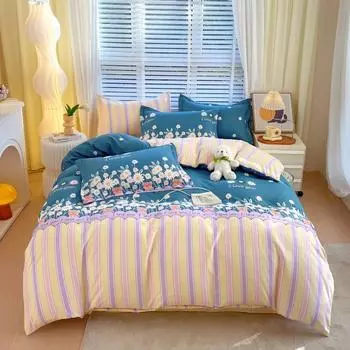 Elegant Floral Duvet Cover Set Soft Comfortable Breathable Comforter Covers Pillowcases Queen Size Bedding Set for All Season 150x200cm Single 3pc