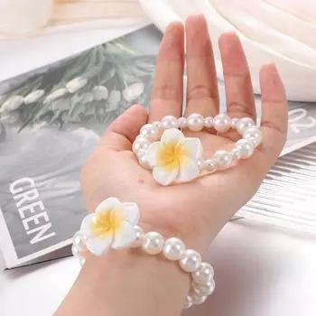 Elegant Flower Head Rope Elastic Pearl Hair Loop Jewelry Plumeria Flower Head Rope Ponytail Band Style A