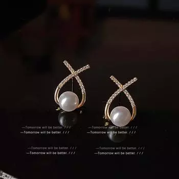 Elegant French Zircon Cross Pearl Earrings - Women s High-End Korean Fashion