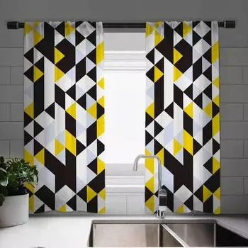 Элегантный геометрический принт кухонные шторы очаровательный европейский дизайн винтажный стиль декор окна для кухни, гостиной в фермерском доме 100W130H(CM)40x51in&rod pocket