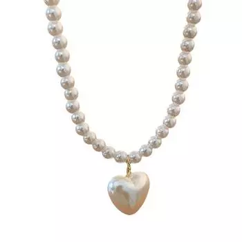 Elegant Heart shaped Pendant Necklace Stylish Pearls Beaded Necklace with Love Heart Pendant for Gatherings Parties белый