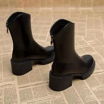 Elegant Heeled Ladies Mid Calf Shoes Spring 2024 High Heels Women s Half Boots Black On Offer Winter Novelty Trend Promotion New 35