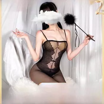 Elegant Jacquard Open-Crotch Lingerie Bodysuit Stockings One Size