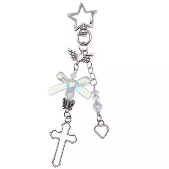 Elegant Keychain with Crosses Pendant Unique Keychain Phone Decoration Handcrafted Bowknot Heart Bead Keyring Ornament прозрачный