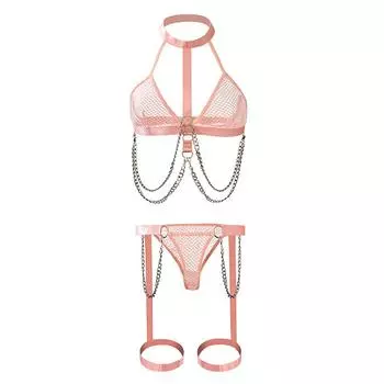«Элегантный комплект кружевного нижнего белья»: Удобный, мягкий и сексуальный женский комплект из трех предметов. S