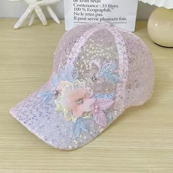 Elegant Lace-Trimmed Breathable Baseball Cap With Flower Embroidcery & Faux Pearls - Adjustable & Chic For Every Woman