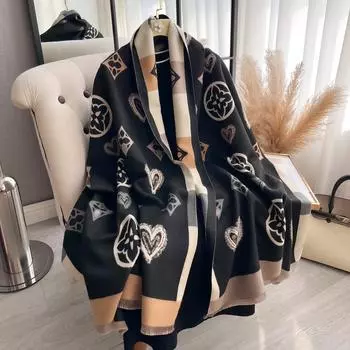 Elegant Ladies Autumn & Winter two-sided Scarf Thick Warm Geometric Pattern Jacquard Shawl With Tassels, Perfect For Daily Use