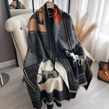 Elegant Ladies Pashmina Autumn & Winter Thick Warmth Double Sided Tassel The horse Shawl Coldproof Windproof Blanket Scarf