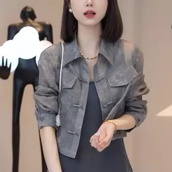 Элегантные женские рубашки, летняя рубашка в китайском стиле с принтом дисковой пряжки, с длинными рукавами, женская новая китайская тонкая темпераментная универсальная солнцезащитная блузка M