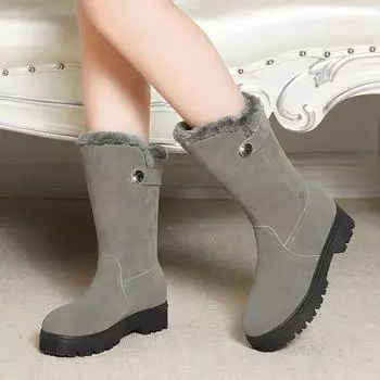 Элегантная женская обувь, большие размеры, теплые женские зимние сапоги на среднем каблуке, дизайнерская роскошная мода, овечья кожа 2024 года, шикарный плюшевый гяру по акции 35