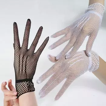 Elegant Ladies Short Lace Gloves Women Summer Uv-Proof Driving Dance Costume Party Gloves Mesh Fishnet Gloves Mittens Guantes One Size белый
