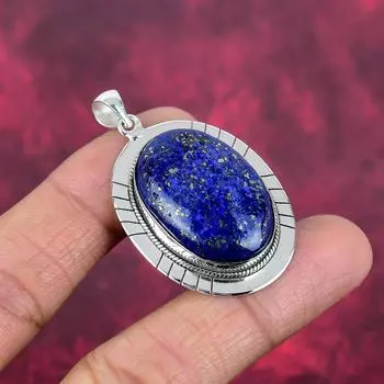 Элегантные ювелирные изделия из драгоценных камней лазурита, 925 пробы серебряный кулон ручной работы с цепочкой из серебра, подарок для нее 2.00 Inches синий