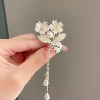 Elegant Lily Of The Valley Flower Hair Clip Claw Crabs On The Back Of The Head Pearl Flower Hairpin Bangs Clip Tassel Clip