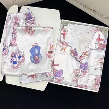 Elegant Little Rabbit Print Women s Pajamas Cartoon Cute Lady Nightwear Autumn Home M