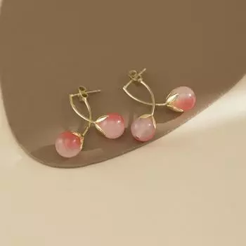 Elegant Little Tomato Pendant Earrings Sweet Tassel Long Earrings Pink Cherry Ear Clip Gift Ear needle style