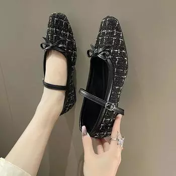 Elegant Loafers Shoes 2024 Spring Women Buckle Soft Sole Single Shoes Women Fashion Round Toe Granny Flats Shoes 35 чёрный