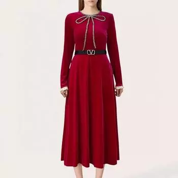 Elegant Long Sleeve Bow Slim Fit Dress for Women - 2025 Spring Collection Medium чёрный