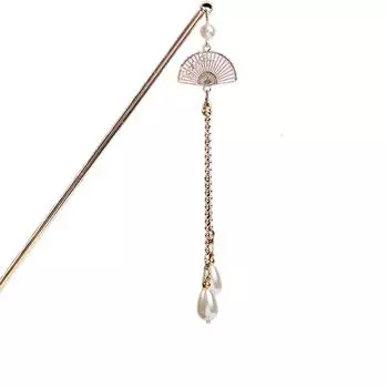Elegant Long Tassel Pearl Bun Hair Headgear Fan Shape Women Hair Stick Chinese Style Hairpin Hair Accessory Cheongsam Headwear