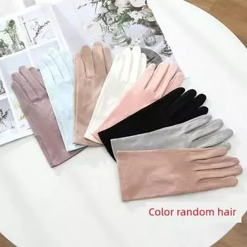 Elegant Mesh Lace Spring and Autumn Breathable Ultra-Thin Non-Slip Mid-Length Oversleeves for Driving Summer Sun Protection Gloves Women Pure Color random hair One size