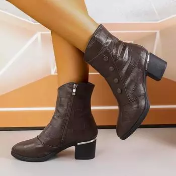 Elegant minimalist short boots women autumn winter fashionable versatile mid heeled soft soled women s shoes mid top boots 36