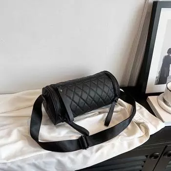 Elegant Nylon Shoulder Bag Plaid Cylinder Bag Fashionable Rhombus Crossbody Bag Girls S