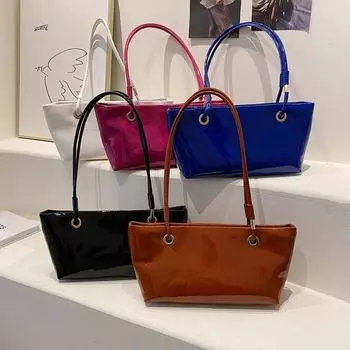 Elegant Patent Leather Shoulder Bag Smooth Commuting Tote Bag Korean Style Underarm Bag Outdoor чёрный