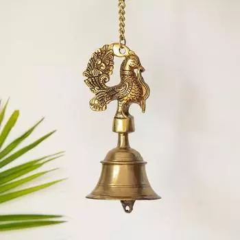 Elegant Peacock Brass Hanging Bells for Pooja Room |Ghanti Hanging Bells for Home Decoration Brass Bell for Mandir Bell for Pooja Room