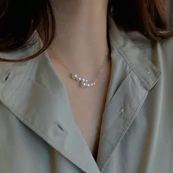 Elegant Personaility Hollow For Women Crystal Double Ring Female Necklace Clavicle Choker Pearl A